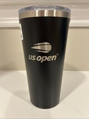 Exclusive US Open Corkcicle Black Stainless Steel Travel Tumbler with Clear Lid